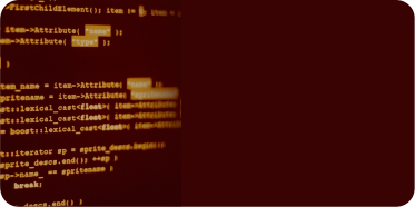 A dark image showing a programming language code in top in light. It symbolizes custom software development services.